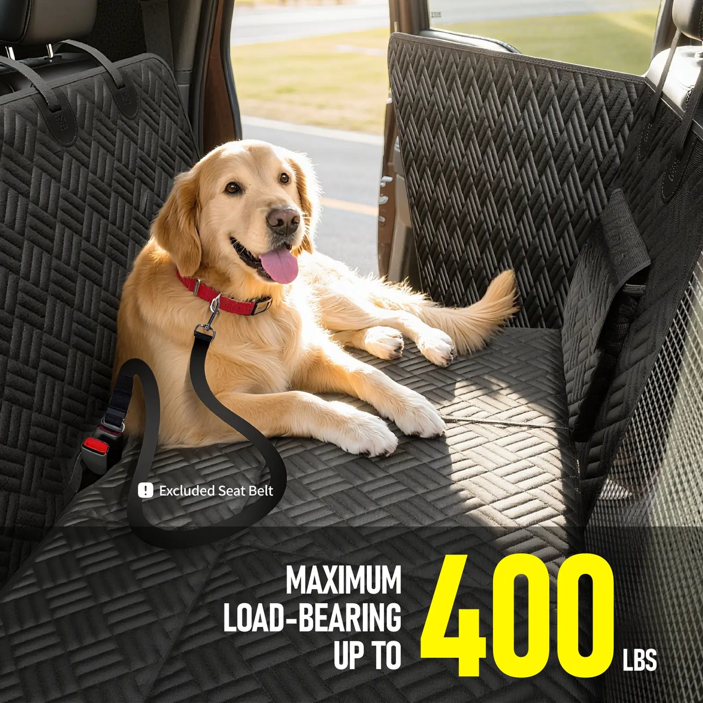 Premium Dog Car Seat Cover with Reinforced Base, Supports up to 400 lbs | Innovative Waterproof Hammock Style Back Seat Extender for Cars, SUVs, and Full-Size Trucks (Available in Small & Large Sizes)