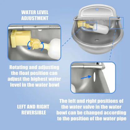 3L Stainless Steel Automatic Dog Water Dispenser with Fountain Flow, Drain Plug, and Hose for Convenient Refilling