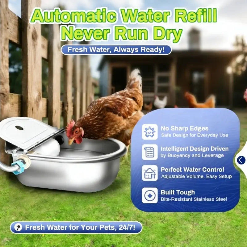 3L Stainless Steel Automatic Dog Water Dispenser with Fountain Flow, Drain Plug, and Hose for Convenient Refilling