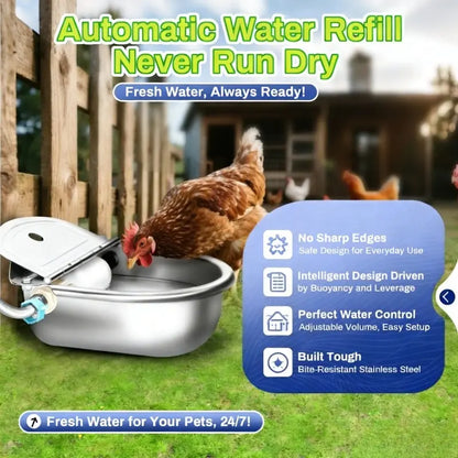 3L Stainless Steel Automatic Dog Water Dispenser with Fountain Flow, Drain Plug, and Hose for Convenient Refilling