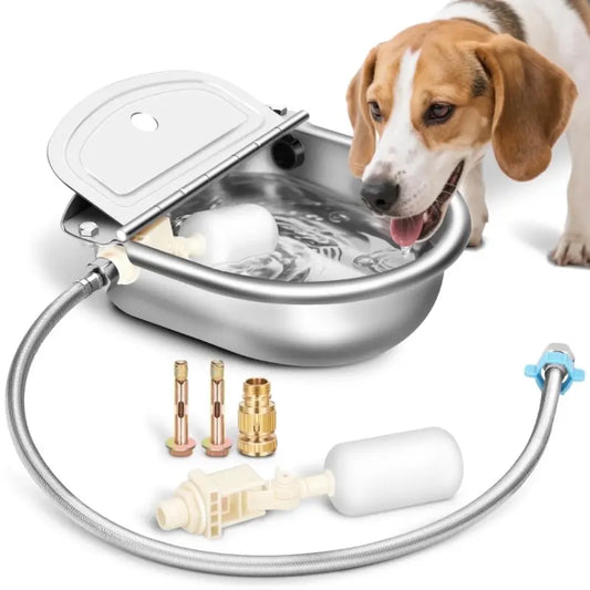 3L Stainless Steel Automatic Dog Water Dispenser with Fountain Flow, Drain Plug, and Hose for Convenient Refilling