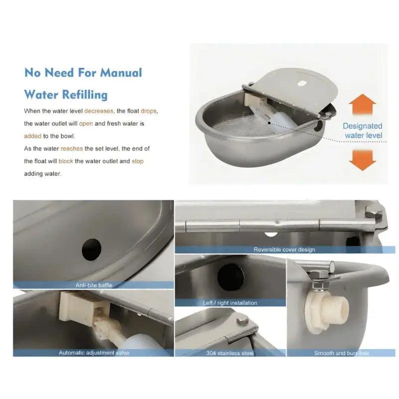 3L Stainless Steel Automatic Dog Water Dispenser with Fountain Flow, Drain Plug, and Hose for Convenient Refilling