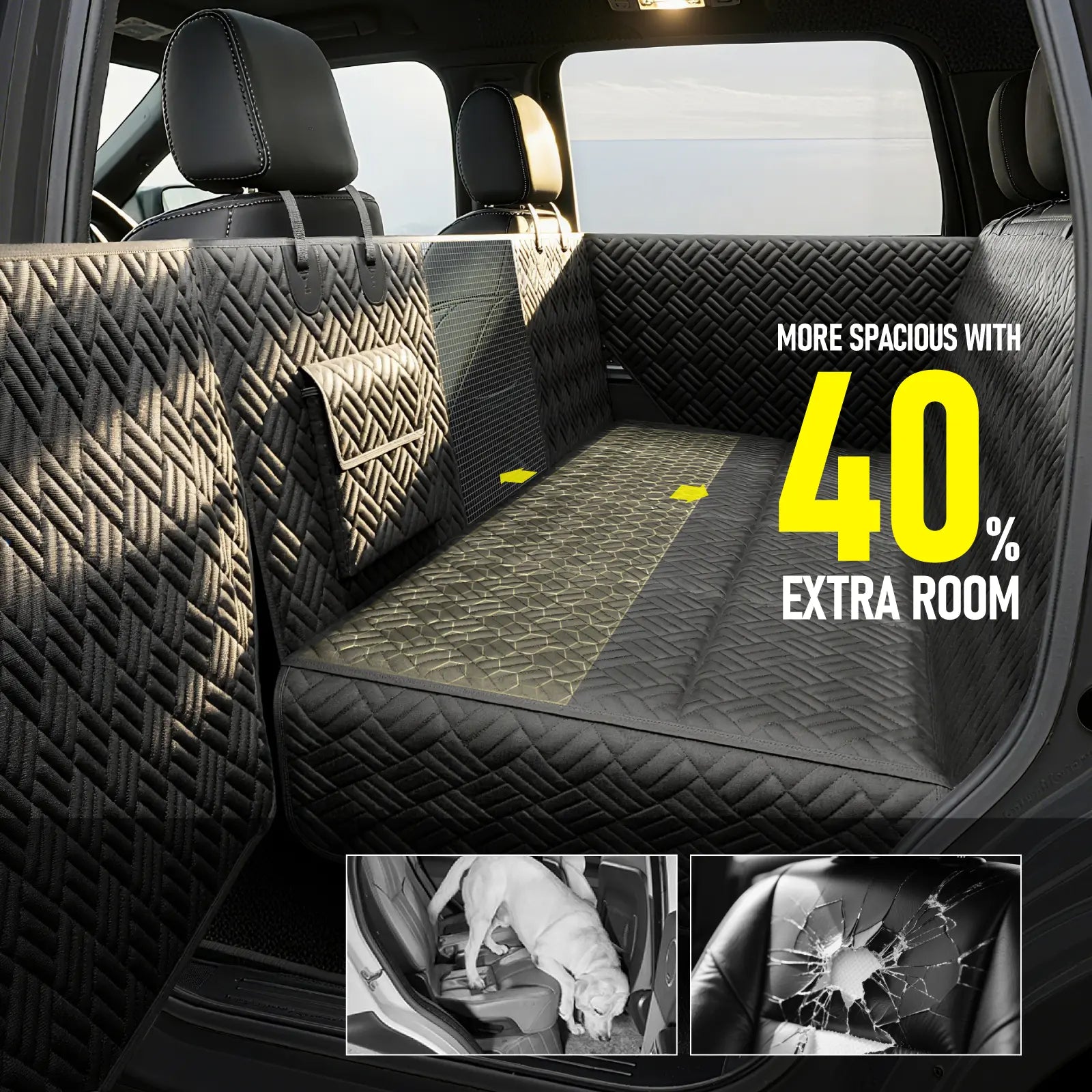 Premium Dog Car Seat Cover with Reinforced Base, Supports up to 400 lbs | Innovative Waterproof Hammock Style Back Seat Extender for Cars, SUVs, and Full-Size Trucks (Available in Small & Large Sizes)